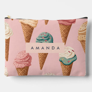 Personalised Retro Vintage Ice Cream Cone Pattern Accessory Pouch