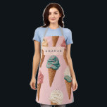 Personalised Retro Vintage Ice Cream Cone Pattern Apron<br><div class="desc">ndulge in the sweetness of this colourful ice cream cone pattern, featuring a delightful assortment of flavours in waffle cones topped with sprinkles and chocolate, all set against a soft pink background. This whimsical and playful design is perfect for summer-themed products, stationery, apparel, and home decor. Whether for foodies, dessert...</div>
