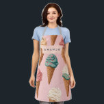 Personalised Retro Vintage Ice Cream Cone Pattern Apron<br><div class="desc">ndulge in the sweetness of this colourful ice cream cone pattern, featuring a delightful assortment of flavours in waffle cones topped with sprinkles and chocolate, all set against a soft pink background. This whimsical and playful design is perfect for summer-themed products, stationery, apparel, and home decor. Whether for foodies, dessert...</div>
