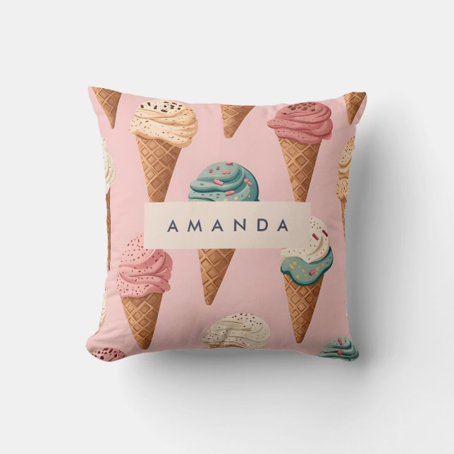 Personalised Retro Vintage Ice Cream Cone Pattern Cushion (Front)