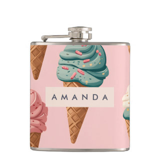 Personalised Retro Vintage Ice Cream Cone Pattern Hip Flask