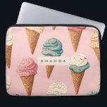Personalised Retro Vintage Ice Cream Cone Pattern Laptop Sleeve<br><div class="desc">ndulge in the sweetness of this colourful ice cream cone pattern, featuring a delightful assortment of flavours in waffle cones topped with sprinkles and chocolate, all set against a soft pink background. This whimsical and playful design is perfect for summer-themed products, stationery, apparel, and home decor. Whether for foodies, dessert...</div>