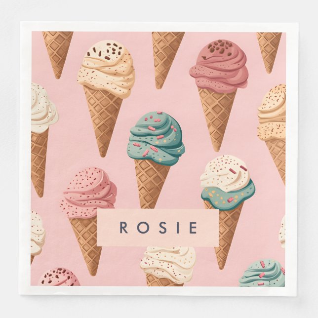 Personalised Retro Vintage Ice Cream Cone Pattern Napkin (Front)
