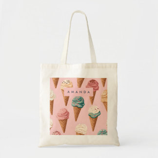 Personalised Retro Vintage Ice Cream Cone Pattern Tote Bag