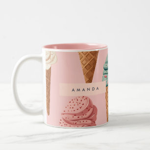 Personalised Retro Vintage Ice Cream Cone Pattern Two-Tone Coffee Mug