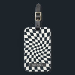 Personalised Retro Warped Black White Checks  Luggage Tag<br><div class="desc">Retro warped checks chequerboard design,  in a black and white colour combination. Retro chequerboard twirled seventies psychedelic style modern design home decor,  dorm room,  office and school products and retro warped chequered gifts.</div>