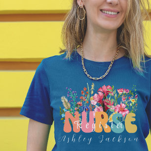 Personalised retro watercolor wildflowers  nurse T-Shirt