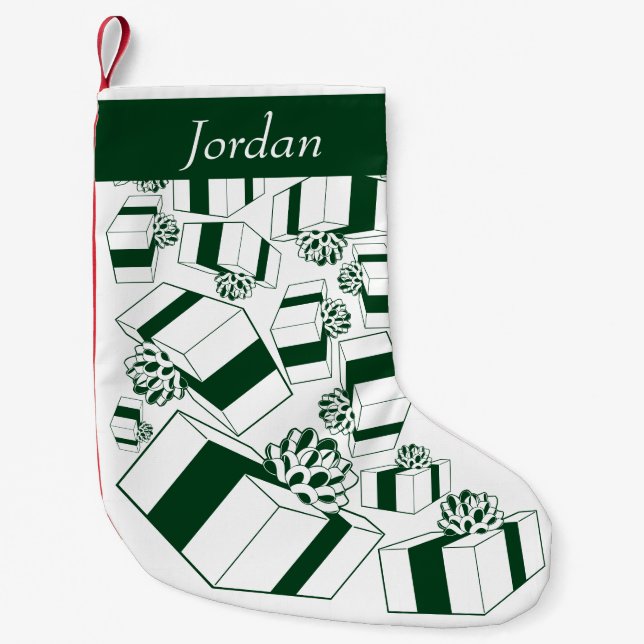 Personalised Retro White Green Gifts  Small Christmas Stocking (Front)