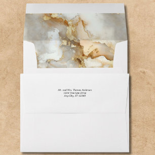 Personalised Return Address Gold Grey Marble  Envelope