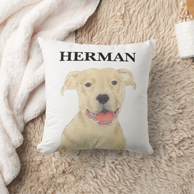 Personalised Reversibl Fawn Tan Pitbull Staffy Dog Cushion (Blanket)