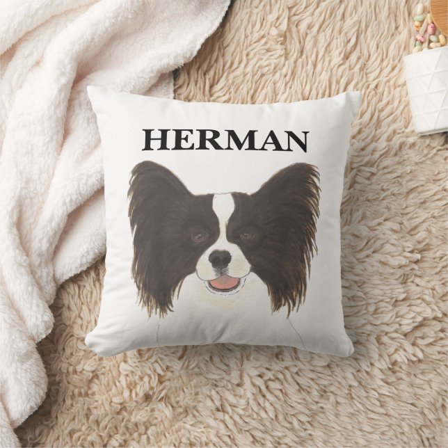 Personalised Reversible Black & White Papillon Dog Cushion (Blanket)