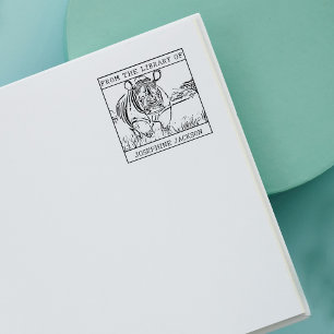 Personalised Rhinoceros Bookplate Rubber Stamp