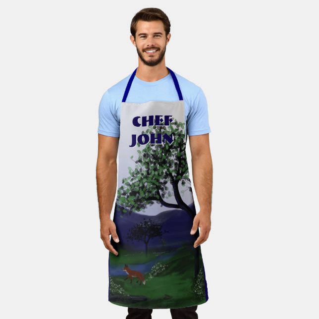 Personalised River Fox Design, Large Apron (Worn)