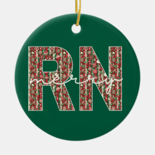 Personalised RN Merry Nurse Christmas Cute Ceramic Tree Decoration