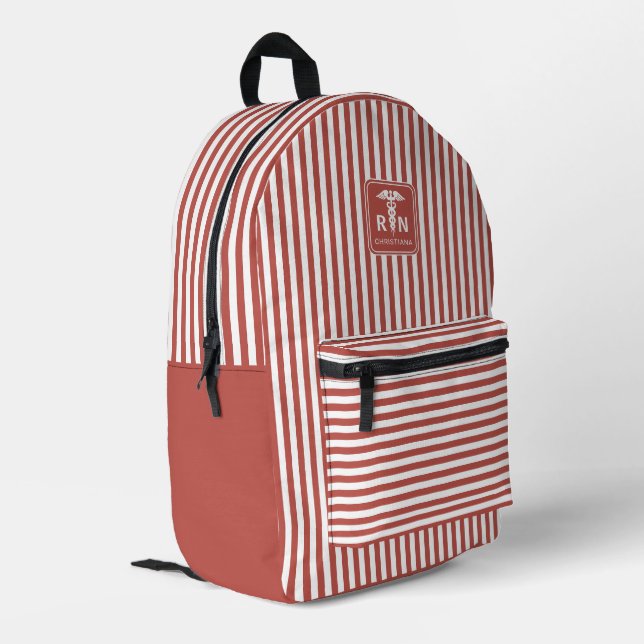 Personalised RN Modern and Elegant Stripes Pattern Printed Backpack (Back Corner Left)