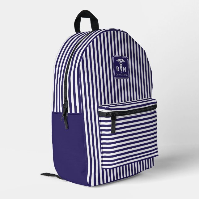 Personalised RN Modern and Elegant Stripes Pattern Printed Backpack (Back Corner Left)