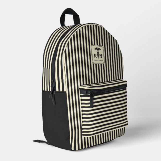 Personalised RN Modern and Elegant Stripes Pattern Printed Backpack (Back Corner Left)
