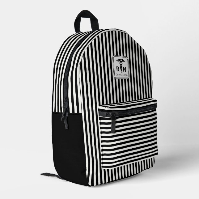 Personalised RN Modern and Elegant Stripes Pattern Printed Backpack (Back Corner Left)