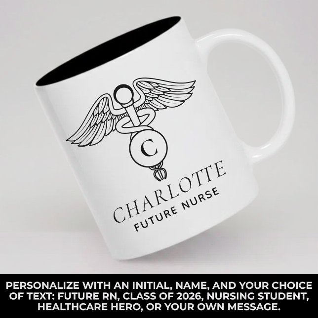Personalised RN Mug Monogram Nursing Student Gift (Personalized RN Mug Monogram Nursing Student Gift, Custom Medical Mug Caduceus Graduation Gift)