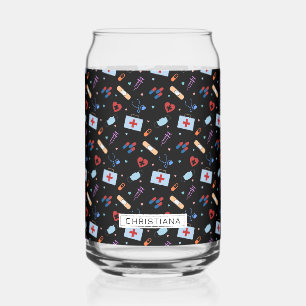 Personalised RN Nurse Doctor Medical Pattern Can Glass