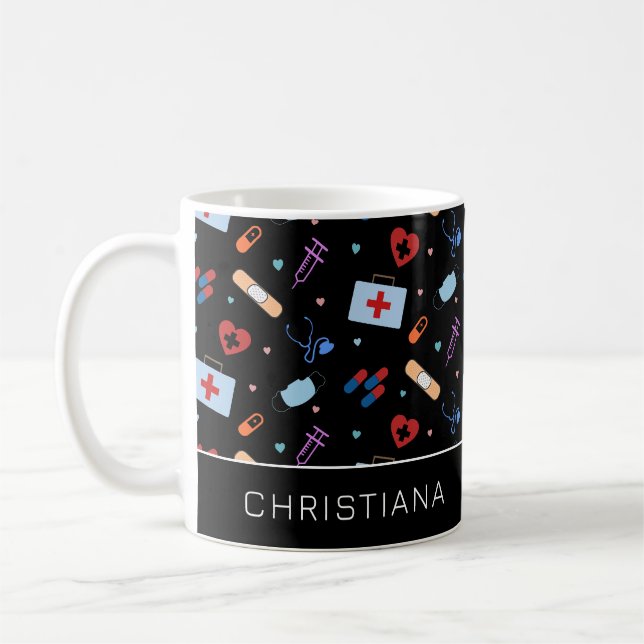 Personalised RN Nurse | Doctor Medical Pattern Coffee Mug (Left)