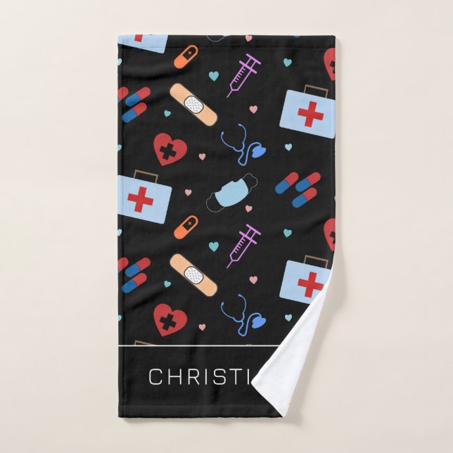 Personalised RN Nurse | Doctor Medical Pattern Hand Towel (Hand Towel)
