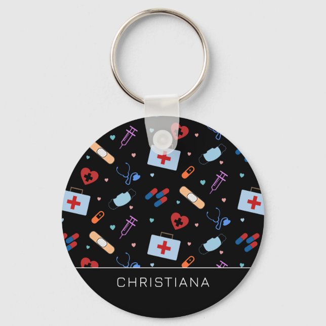 Personalised RN Nurse | Doctor Medical Pattern Key Ring (Front)