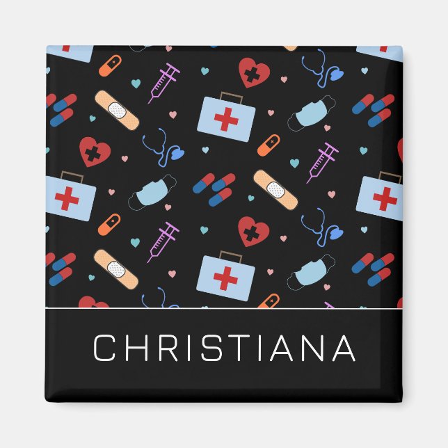 Personalised RN Nurse | Doctor Medical Pattern Magnet (Front)