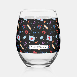 Personalised RN Nurse Doctor Medical Pattern Stemless Wine Glass