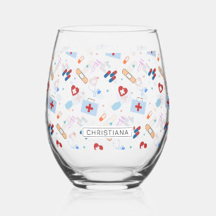 Personalised RN Nurse Doctor Medical Pattern Stemless Wine Glass