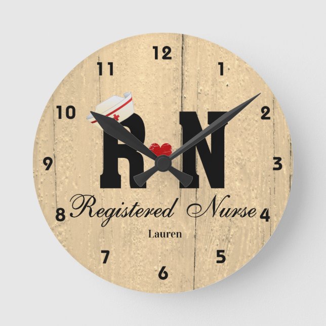 Personalised RN Nurse Hat Wood Acrylic Wall Clock (Front)