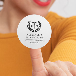 Personalised RN Nursing School Graduation Elegant Classic Round Sticker