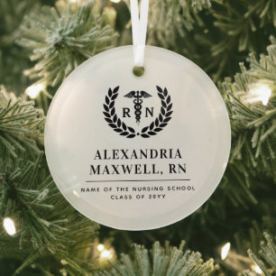 Personalised RN Nursing School Graduation Elegant Glass Tree Decoration