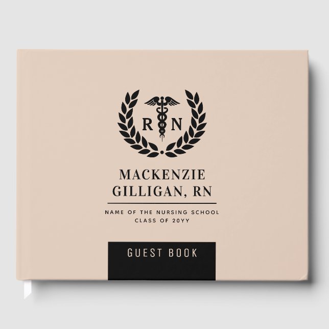 Personalised RN Nursing School Graduation Elegant Guest Book (Front)