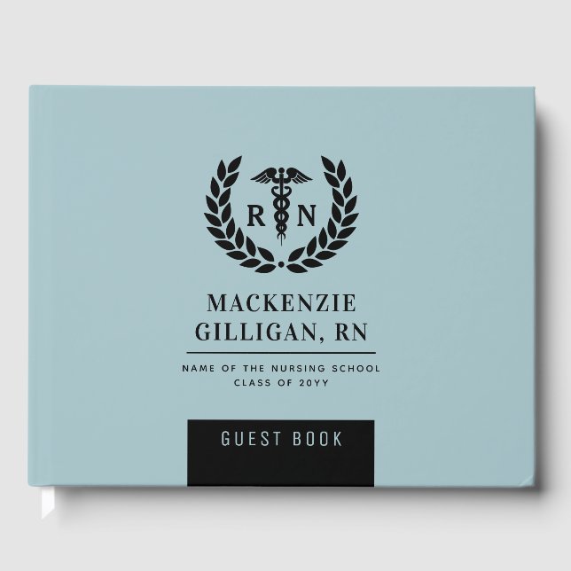 Personalised RN Nursing School Graduation Elegant Guest Book (Front)