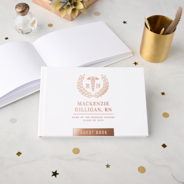 Personalised RN Nursing School Graduation Elegant Guest Book (Front Open)