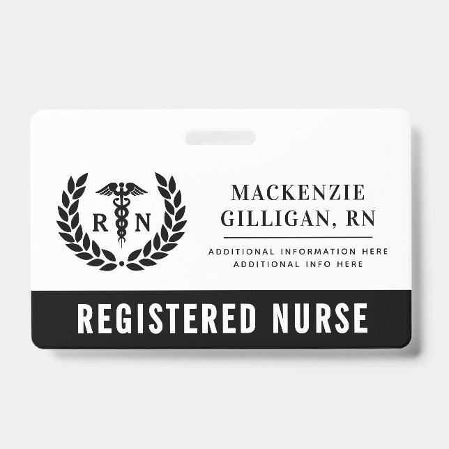 Personalised RN Nursing School Graduation Elegant ID Badge (Front)