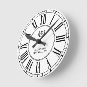 Personalised RN Nursing School Graduation Elegant Round Clock