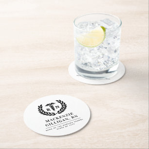 Personalised RN Nursing School Graduation Elegant Round Paper Coaster