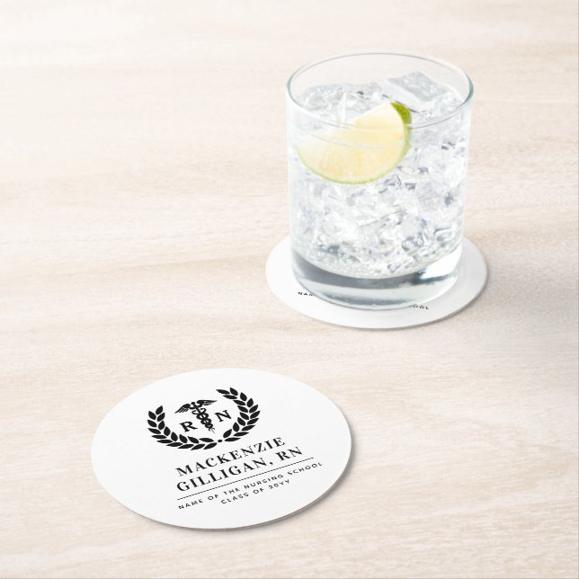 Personalised RN Nursing School Graduation Elegant Round Paper Coaster (Insitu)