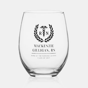 Personalised RN Nursing School Graduation Elegant Stemless Wine Glass
