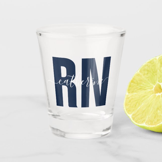 Personalised RN Registered Nurse Blue & White Shot Glass (Front)