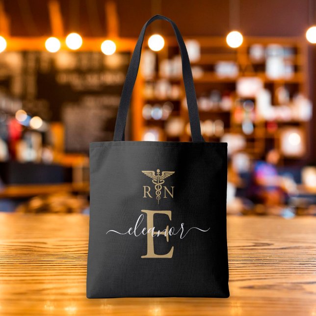 Personalised RN Registered Nurse Gold Monogram Tote Bag (Creator Uploaded)