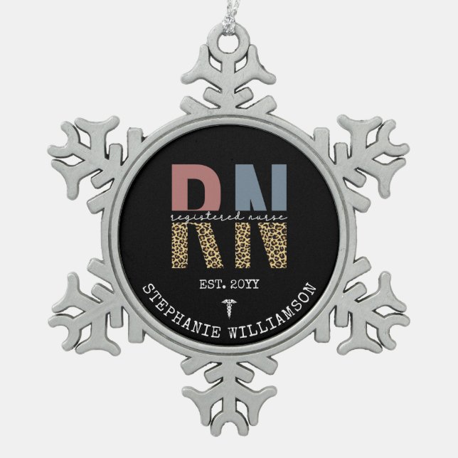 Personalised RN Registered Nurse Graduation Snowflake Pewter Christmas Ornament (Front)