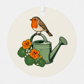 Personalised Robin and Watering Can Garden Metal Tree Decoration