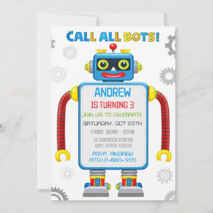 Personalised Robot Birthday invitation