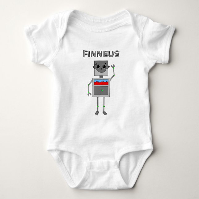 Personalised Robot Themed   Baby Bodysuit (Front)