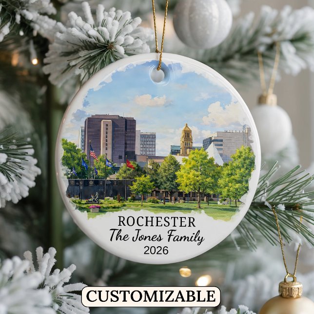 Personalised Rochester Ornament, Custom Minnesota Ceramic Tree Decoration (Creator Uploaded)