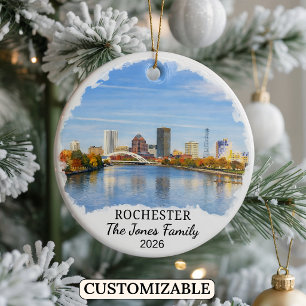 Personalised Rochester Ornament, Custom New York Ceramic Tree Decoration