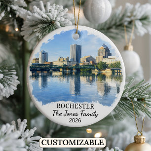 Personalised Rochester Ornament, Custom New York Ceramic Tree Decoration